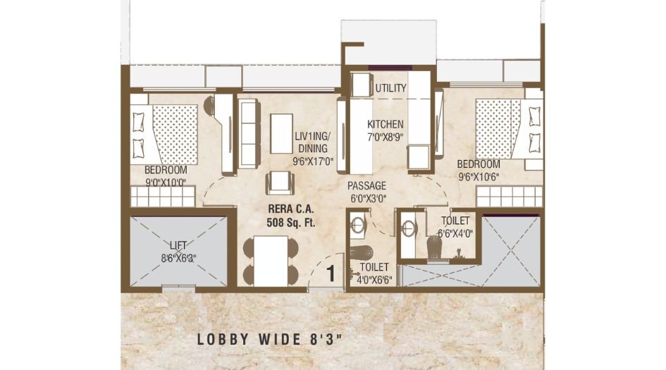 Swatik-Prabhasa-Floor-Plan-2 BHK-508 Sqft